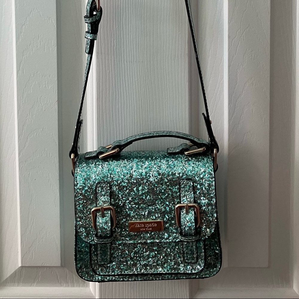 Teal Kate Spade Glitter Scout Crossbody w/ matching wallet. Excellent Condition!